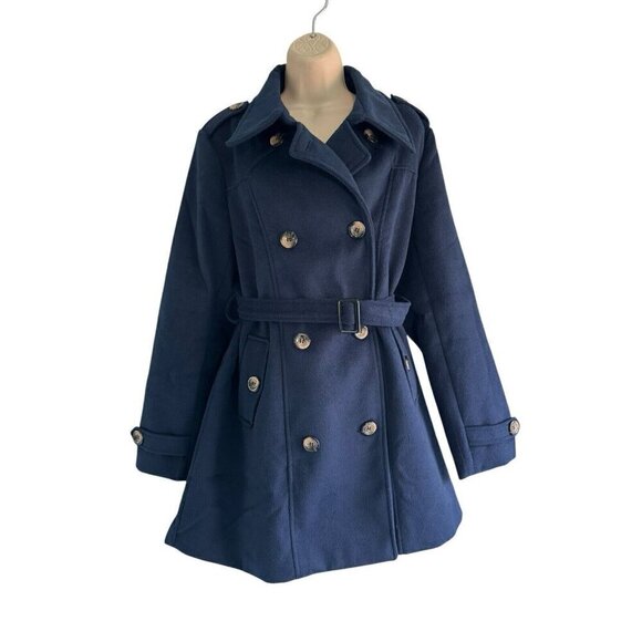 Wantdo Women's Sz XL Navy Blue Double Breasted Winter Trench Jacket Pea Coat - Picture 2 of 12